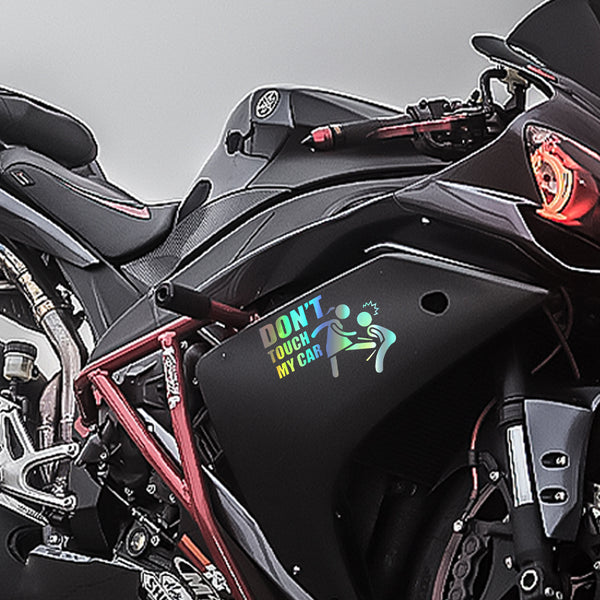 Autocollant humoristique moto « Don't Touch My Car » couleur holographique