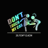 Dimensions autocollant humour « Don't Touch My Car » arc-en-ciel holographique 20,7 cm par 12,6 cm