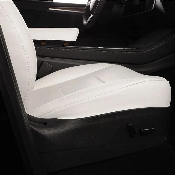 housse de siège avant en cuir tesla model 3 blanc vue de profil