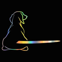 Sticker essuie-glace chien assis avec effet laser aux reflets multicolores sur fond noir