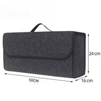 Bac de rangement coffre voiture rigide gris avec poignée et dimensions 50 x 24 x 16 cm