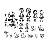 Autocollant famille complet pour voiture avec parents, enfants, bébés et animaux – décoration humour originale