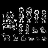 Sticker voiture famille avec parents, enfants, bébé et animaux – autocollant décoratif pour vitre arrière