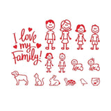 Sticker voiture famille couleur rouge – autocollant décoratif pour vitre arrière