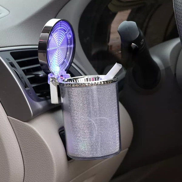 Cendrier voiture Protable LED,Lot de 1 cendrier de voiture portable avec  éclairage LED lavable Cendrier avec lumière de stockage