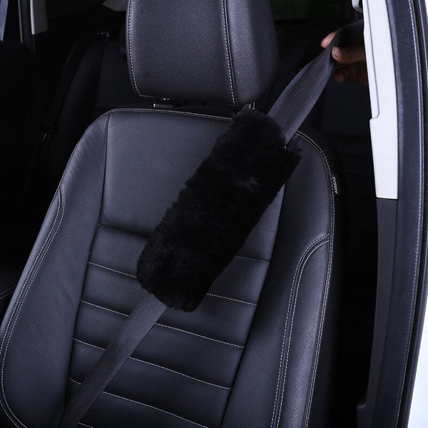 protection ceinture de sécurité fourrure noir