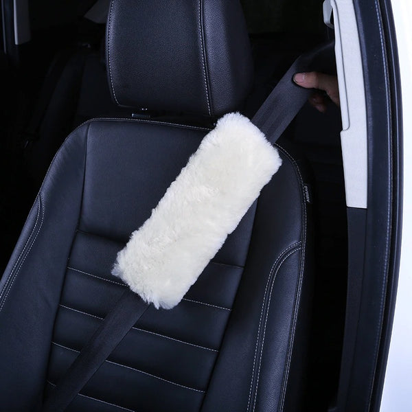 protège ceinture de sécurité moumoute blanc